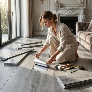 47pcs Self-Adhesive Vinyl Floor Tiles, Thick Durable Wood Grain Pattern, Waterproof Non-Slip, Easy Install Low Maintenance, DIY Room Decor