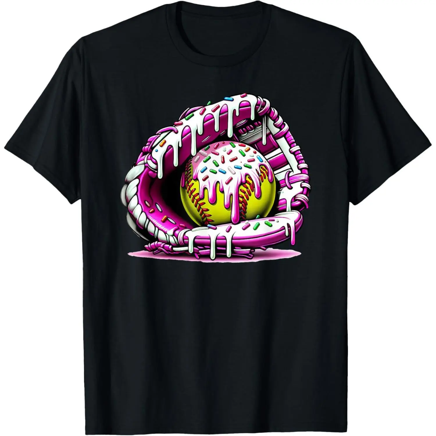 Unisex Softball Drip Ice Cream Sprinkles Softball Glove T-Shirt
