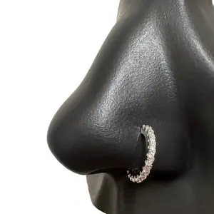 XL Studded Diamond Nose Hoop in Surgical Steel 8mm Hoop 20 Gauge Lead & Nickel Free Hypoallergenic with Case & Pouch