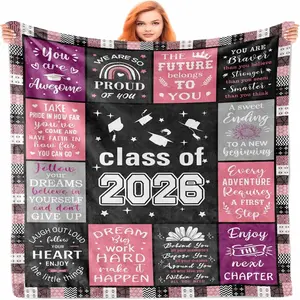 Graduation Gift 2026 Graduation Printed Blanket, High School & Phd Diploma Commemorative, Inspirational Quotes, Unisex Party Decoration