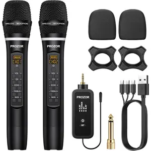 PROZOR UHF Wireless Microphone with Volume Treble Bass Echo Control, Wireless Rechargeable Mic Dual Handheld Dynamic Mic System with Rechargeable Receiver, for Karaoke Machines, DJ, Church, Weddings