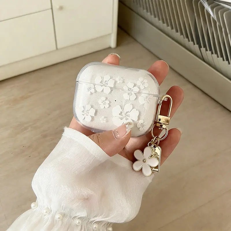 Shiny Flower Design Clear Earphone Case with Compatibility for AirPods 4, Protective Cover for Apple AirPods 4, Stylish, Elegance, Lightweight and Durable Earbud Case, Protection
