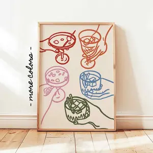 Colorful Drinks Wall Art, Funky Bar Cart Art, Vintage Cocktail Sketch Art|  Framless Poster