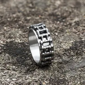 GTHIC Vintage Motorcycle Chain Stainless Steel Spinner Ring for Men Women Fashion Accessories Daily Wear