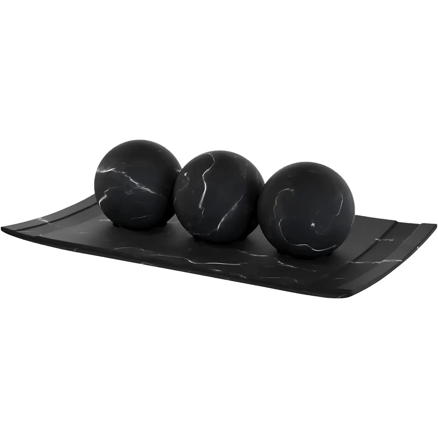 Black Marble Look  Decor Bowl and Orb Set - Coffee Table Decor for Living Room - Centerpiece Table Decorations for Dining Table, Kitchen Counter, Foyer - Elegant House Decoration