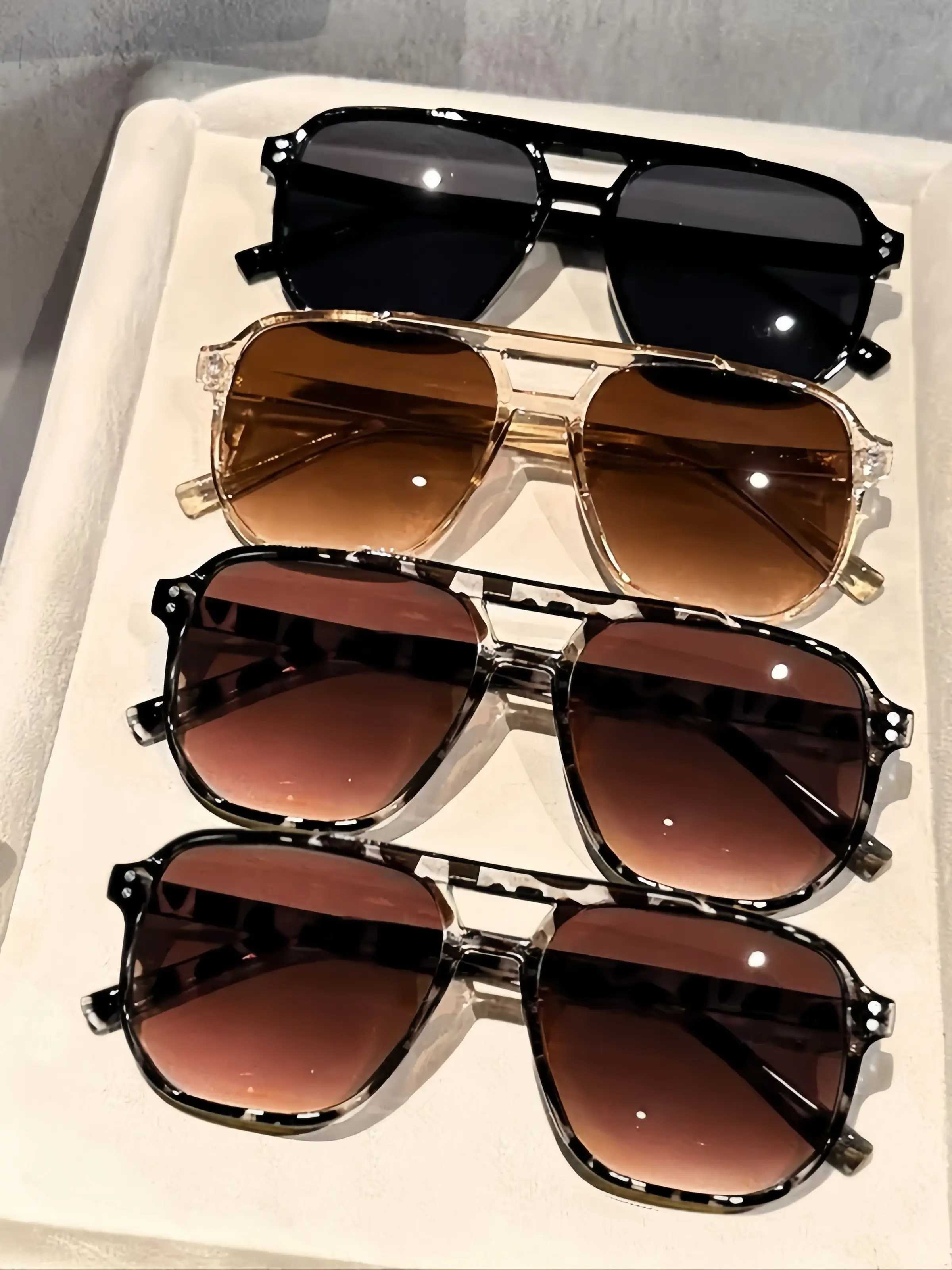 4 Pack Square Pilot Sunglasses Set, Y2K Dual Bridge Retro Eyewear, Trendy Multicolor PC Frame Shades for Men & Women, Fashion Glasses for Travel, Street Style, Vacation Photos, Driving & Daily Wear, # eyewear online