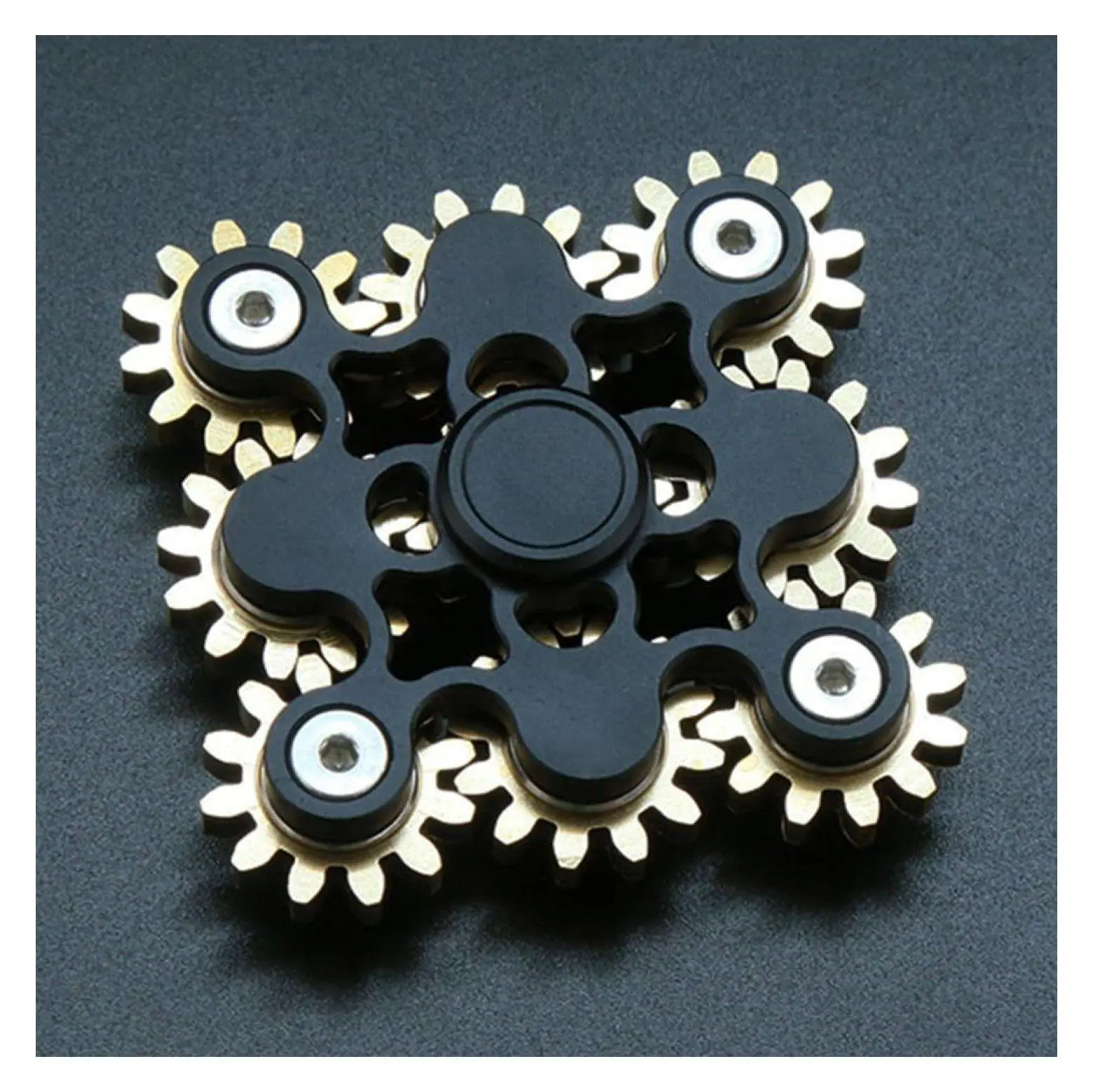 Mechanical Solid Brass Fidget Spinner - 9-Gear Unisex EDC Portable Companion Hand Toy for Adults, 3.15 in Diameter, 6.5 oz, Durable Black Gyro with A2 Bearings, Long Spin Time