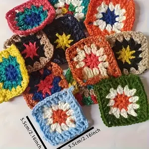 20 Pieces Handmade Crochet Flower Blocks Red Blue Yellow Orange Green White Brown Floral Pattern - For DIY Sweater Crochet Flowers, Home Decor, Warm Cushion - High Quality Yarn - Ideal for Beginners & Experts - Perfect Gift for Crochet Lovers