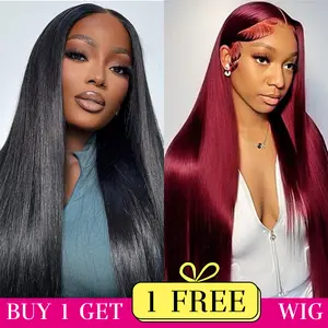 [Combo sale 26"&22"] Buy 1 get 2  Straight 13x4 Lace Front Wigs Human Hair for Women 180 Density HD Transparent Lace Frontal Wigs For Women