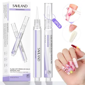 SAVILAND Advanced Press-On Nail Remover Pen – 10s Quick & Easy Removal, Plant-Based Fake Nail Glue Remover, 2PCS Click & Remove Tool for Press-On Nails