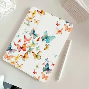 Colorful Butterfly Pen Slot Protective Case, Compatible with Galaxy Tab A8/A9/S7/S8/S9/S10, Transparent Soft Shell Compatible with 10.9/11/12.4/14.6 Inch Foldable Tablets and Samsung S6 Lite, All-Around Protection