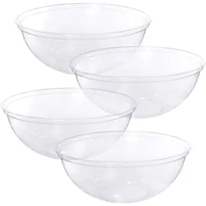 Disposable Round Serving Bowls, Party Snack or Salad Bowl, Plastic Crystal Clear Pack of 4 (X Large Bowls, 4)