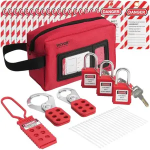 VEVOR 26-Piece Electrical Lockout Tagout Kit - Comprehensive Safety LOTO Set with Padlocks, Hasps, Tags, Nylon Ties, and Carrying Bag for Industrial, Electrical, and Machinery Applications Does not apply