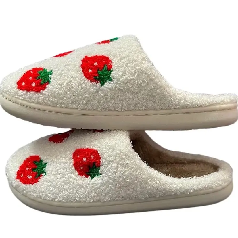 Strawberry Print Slippers for Women - Comfortable Indoor & Outdoor Footwear, Flippable Design - Flipflop, Slide, Walking Shoes, Girl