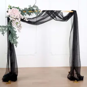 Black Sheer Organza Wedding Arch Draping Fabric, Long Curtain Backdrop Window Scarf Valance 18ft