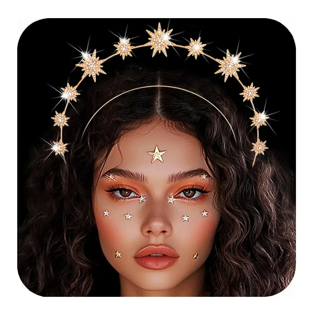 Sunburst Halo Crown, Goddess Rhinestone Alloy Headpiece, Female Hair Accessory for Prom, Festival & Halloween Parties, Women's Fashion, Glamorous, Modern, Easy To Take Off, Birthday
