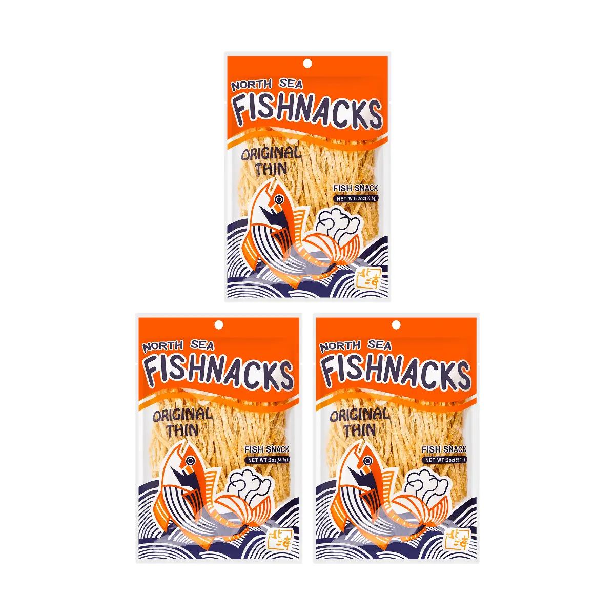 NORTH SEA Original Cod Fish Jerky Snacks, 3-Pack Value Bundle (56.7g x 3), Savory Seafood Treat