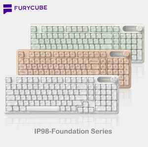 2026 New Upgraded 2.0 FURYCUBE IP98 Foudation Keyboard, 98 keys Wired with Knob Transparent Keycaps Cute Classic Keyboard with Number Pad, Media Knob Custom Mechanical Feel Keyboard, RGB Backlit Work/Office/Gaming Silent Keyboard, Budget Gift