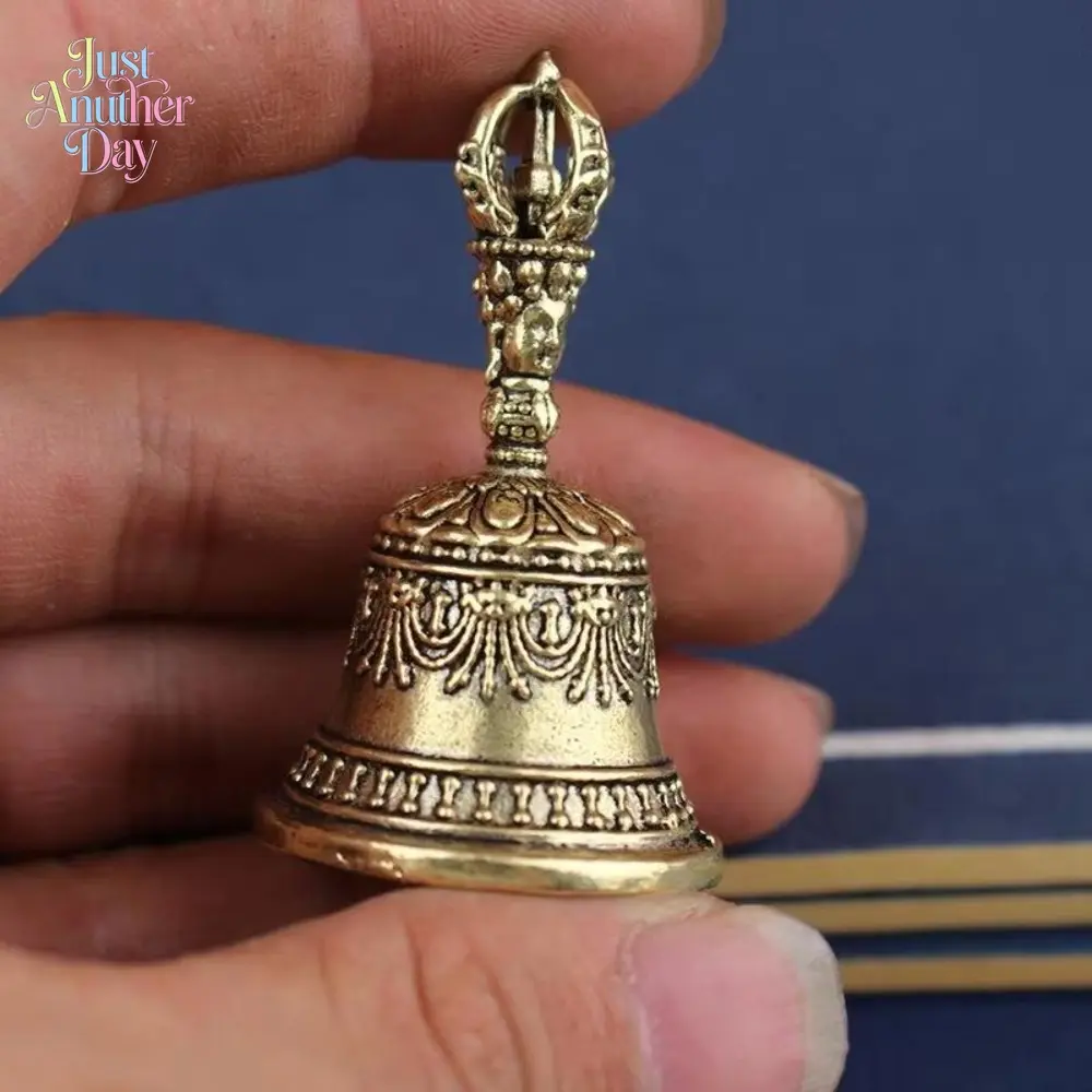 One Carved Bronze Bell | Hand-Held Shaker with Clapping Handle, Style Craftsmanship, Soothing Sounds for Healing, Ideal for Church, Weddings, Schools, and Festive Occasions