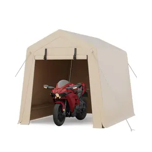 GARVEE 6x6 FT Portable Outdoor Storage Shed with 2 Roll-Up Zipper Doors & Vents, 240G Heavy-Duty Shelter Waterproof PE Tarp, UV-Resistant Carport for Motorcycle, Firewood, Tools -Khaki
