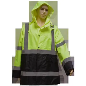 212 MAIN Petra Roc Rain Parka Jacket, ANSI-ISEA Class 3 Waterproof, 2-Tone Lime & Black, Detachable Hood, Storm Flap, Zipper & Snap Closure, Unlined, 4X, Two-Tone