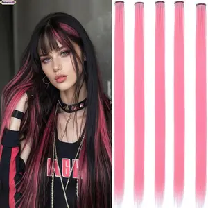 Clip-In Long Straight Hair Extensions for Women, Y2K Colored Hair Streaks with Natural Synthetic Fiber, Trendy E-Girl Hair Pieces for Festivals, Parties, Cosplay & Everyday Fashion Styling