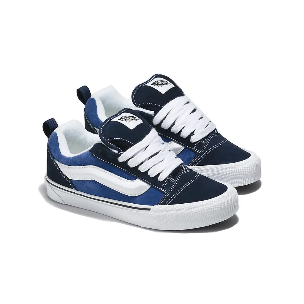 VANS Knu Skool Navy/True White 90s Reissued Low Top Casual Sneakers - Men's Footwear, All-Season Everyday Trainer with Puffed Tongue, 3D Stripe, Chunky Laces, Suede Lace-Up, Style VN0009QCNWD1, Walking Shoes