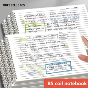 3 Pack B5 Spiral Notebooks, Side-Turn Transparent PP Cover, College Ruled Lined Paper, Thick No Bleed Writing Journal, Removable Tearable Pages for School, Notes, Essay & Error Correction, Simple Aesthetic