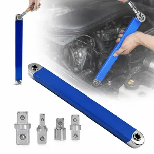 15 Inch Impact-ready Offset Extension Wrench Set, for Confined Tight Space Auto & Machinery Bolt Repair, Universal Mechanical Hand Tool, Equipped with 1/4",3/8",1/2" Three Size Square Drive Adapters Stable Labor-saving Socket Extension Spanner