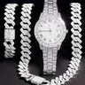 Men's Street Trend Rhinestone Decorated Quartz Watch & Cuban Link Chain Necklace & Bracelet, Jewelry Watch Set, Fashion Watch Set for Party, Everyday Accessories, Trendy All-match & Exquisite Watch Set for Birthday Gift, Bling Matching Set