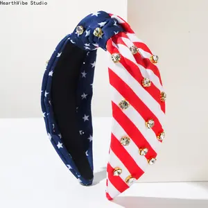 Women's Sporty Sports Headband - US Flag-Themed Fabric Hair Accessory for Independence Day, Featuring Rhinestones, Stripes, Stars, and Sequins, Sporty Sports Headbands