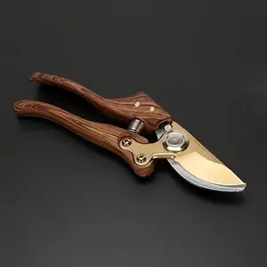 Steel Garden Pruner with Dual Color Blades, Wood Grain Handle, Durable Handheld Branch Trimmer, Outdoor Gardening Shears