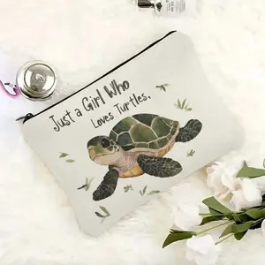 "Just a Girl Who Loves Turtles" Makeup Bag, Ocean Themed Cosmetic Pouch, Travel Toiletry Organizer, Aesthetic Cosmetic Travel Bag with Zipper, Birthday Christmas Gift Ideas for Daughter/Sister/Mom, Canvas Accessory Pouch