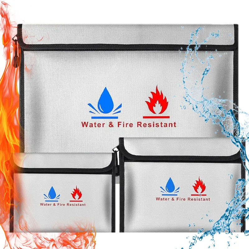 Fireproof Money Bag For Cash Fireproof & Waterproof Document Bag Set – 2 Sizes (Large & Small) For Protecting Cash, Passports, Tablets & Papers Up To 2000°F Fire Bag - View #5
