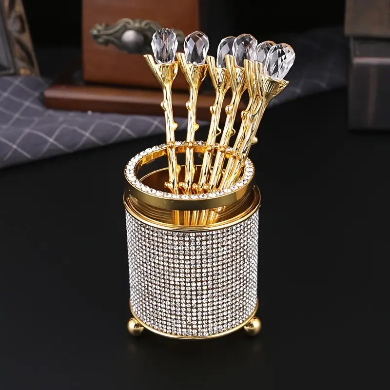 Luxury Iron Spoon Set - 6pcs European Style Iron Spoons with 1pc Storage Bucket - High-End Home Afternoon Tea Dessert Spoons for Western Restaurants Utensils Kitchenware Cutlery Tableware