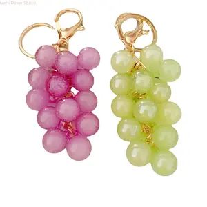 Cute Grape Cluster Keychain - Pink & Green Fruit Shaped Bag Charm, Aesthetic Foodie Accessory for Purse Backpack, Sweet Summer Trendy Key Ring for Women Girls