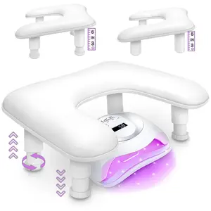 U Shaped Manicure Arm Rest for Nails Tech - Height Adjustable Nail Arm Rest - Detachable Manicure Hand Pillow for Salon or Home Use (White)