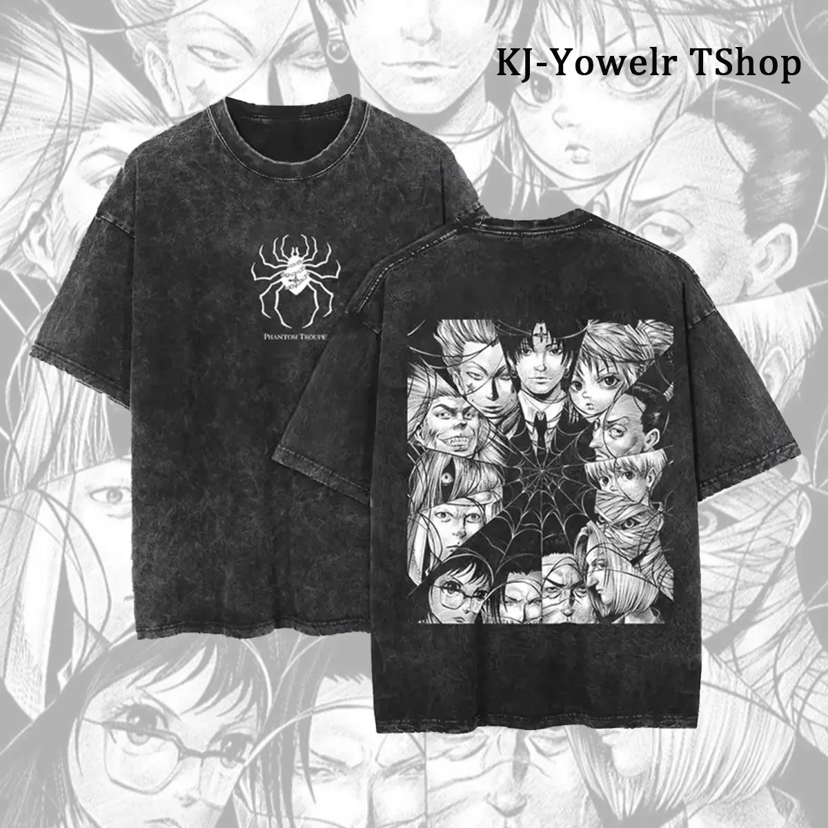 Phantom Troupe Hunter X Hunter Anime Double Printed Oversized Washed T-Shirt Unisex Milneral Anime Manga Washed Heavy Cotton T-shirt, Gift For Anime Fan, Arhime Lover