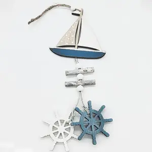 Studio Props Wall Hanging Hand Made Mediterranean Starfish Hung Fish Nautical Decor Hang Wood Marine Pendant for Home Decoration