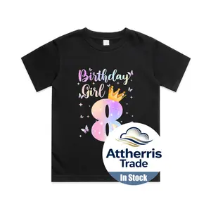Birthday Girl 8 Year Old Butterfly Theme Party 8th Bday Kids Cotton T-shirt, Graphic Print Round Neck Short Sleeve Casual Tee for Boys Girls