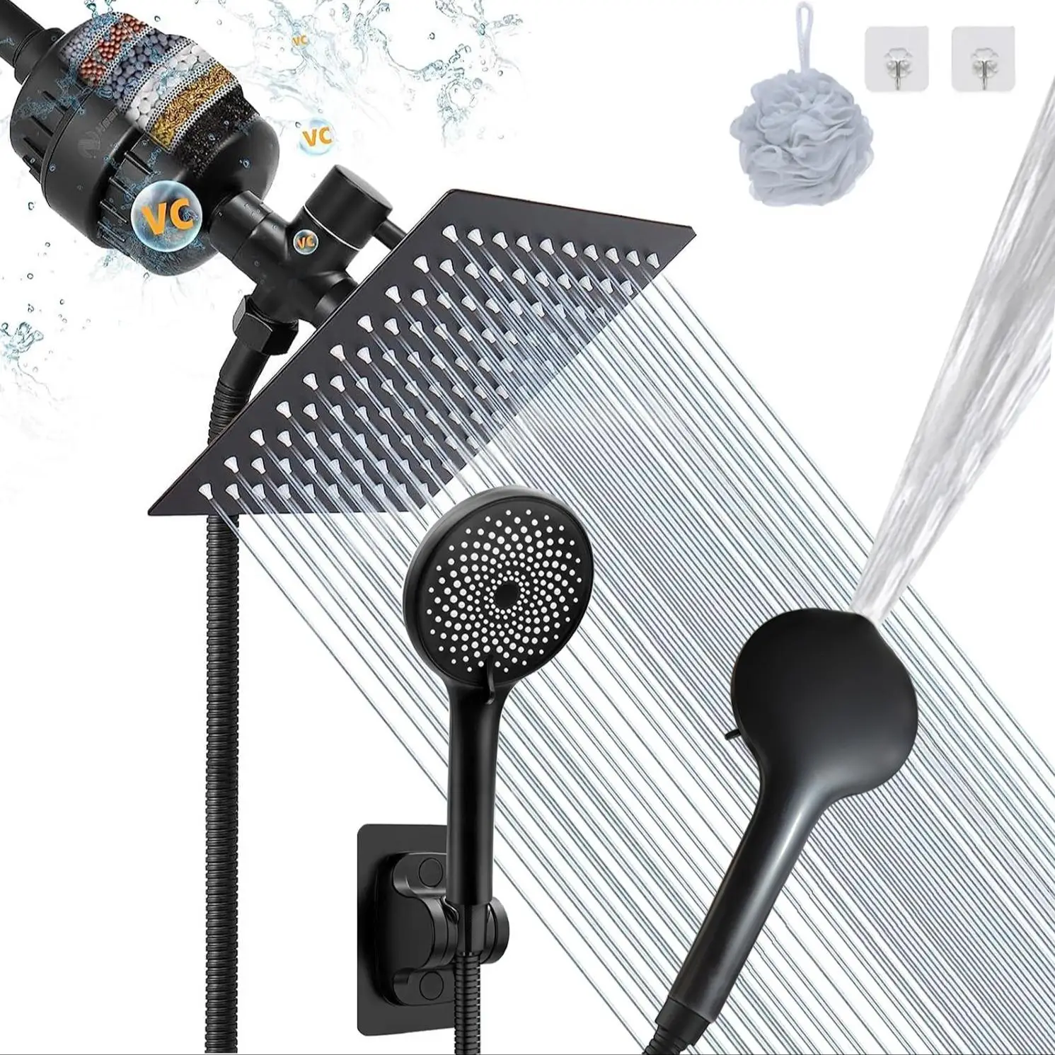 Filtered Shower Head, 1 Set 20 Stage Shower Filter 8″ Rain Shower Head with Handheld Showerhead Combo [Package List As Picture Shown], Summer Gift Ide