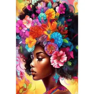 1PCS African American Woman with Floral Afro Diamond Painting Kit DIY Full Drill Embroidery Art Craft Ho