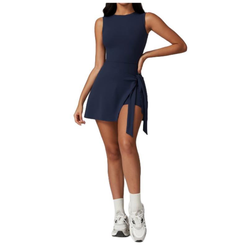 Womens Tennis Dress Wrap Skirt Built in Shorts Sleeveless Golf Athletic Romper Sundress Tie Front Spandex Durable Fabric
