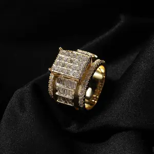 Unisex 18K Gold Vacuum Plated Copper Square Ring with 5A+ Sri Lanka Zircon - Miami, Italy, Mexico & Micro Inspired Luxury Costume Jewelry for Daily Wear, Gift Idea - Classic, Hip Hop, Simple, Sporty Styles