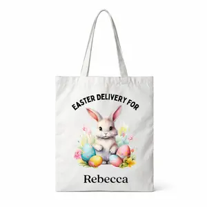 Personalized Vintage Easter Tote Bag for Kids • Custom Name Egg Hunt Bag • Heirloom Bunny, Chick, Lamb or Duck • Reusable