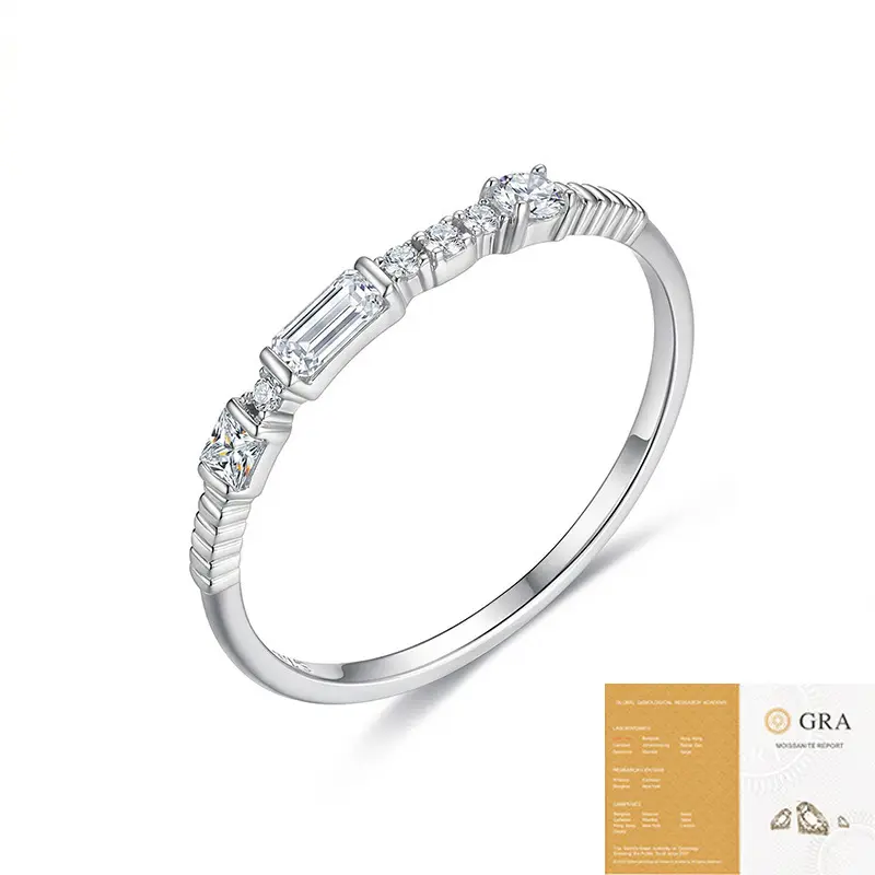 Women's S925 Silver D Color Princess-Square Step Cut Moissanite Ring - Light Luxury, Fashionable, Versatile Artificial Gemstone Band (Moissanite Rings)