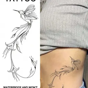 A Bird Hummingbird Animal Realistic Temporary Tattoo Stick Waterproof Lasting A Week To Two Weeks Of Artificial Tattoo Color Non-Reflective Disposable Sexy Suitable For Women's Belly And Waist And Arms And Back And Shoulders And Legs