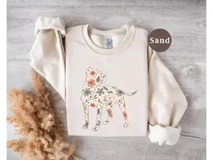 Floral Pitbull Sweatshirt, American Terrier Dog Mom Sweater Shirt, Cottagecore Boho Wildflower Crewneck, Gift for Pittie Dog Lover Owner