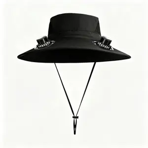 Unisex Sun Hat with Dual Fans Solar Energy and USB Charging Summer Wide Brim Waterproof Fishing Safari Cap for Outdoor Gardening Construction Mowing Yard Cooling Bucket Hat UV Protection Breathable Golf Hiking Black and Beige