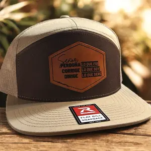 Señor Perdona Leather Patch Snapback Christian Flat Bill Hat Richardson Style Adjustable Fit